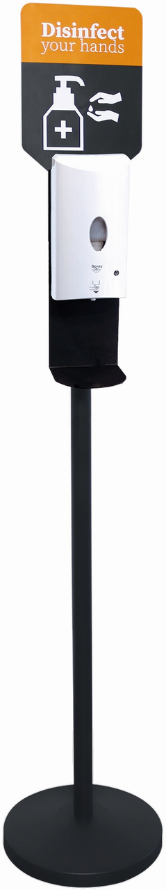 Desinfektionsständer -SPRAY- Ø 32 cm, H: 163 cm Metall, schwarz mit Sensor, schwerer Standfuß