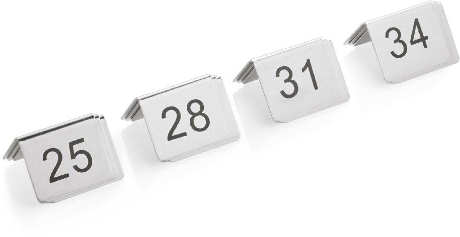 Tischnummernschild Set, 12-teilig, 25-36, 5 x 5 x 4,5 cm, Chromnickelstahl