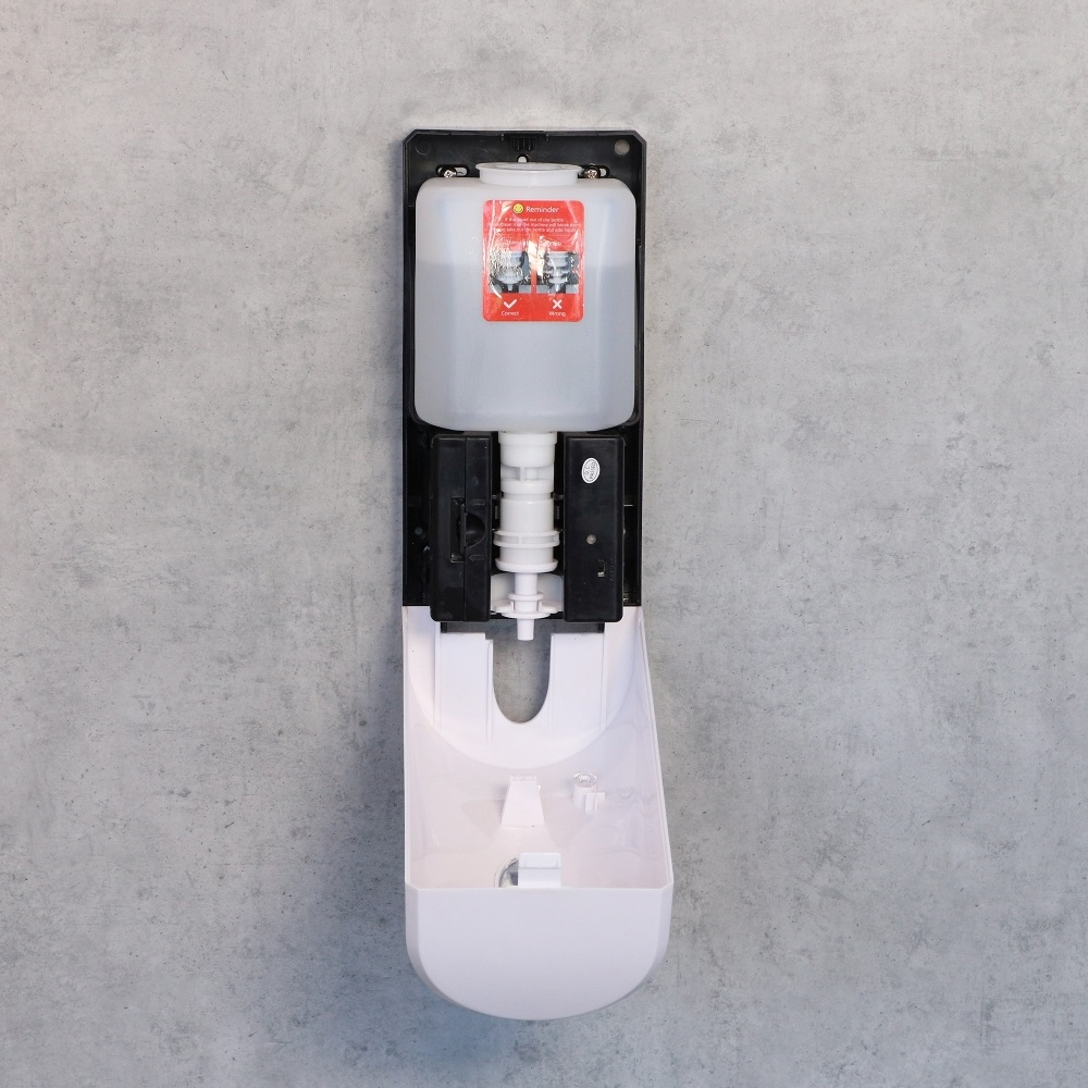 Desinfektionsspender -SPRAY- 13,5 x 12,5 cm H: 26 cm, ABS, PP, PE, weiß mit Sensor